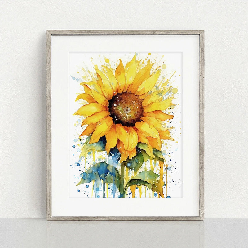 Sunflower Watercolour Print, Summer Garden Flower Painting Wall Art, Unframed Sunflower