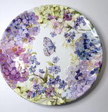 Melamine Floral Blue Purple Pink Hydrangea Butterfly 3D Glitter Lunch Plate EUC Hydrangea
