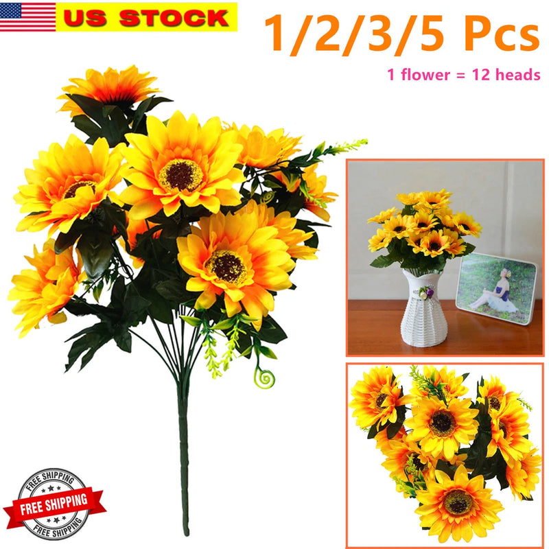 1/2/3/5 Pcs of Artificial Sunflower Lifelike Fake For Home Accent & Decor Yellow Sunflower