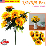 1/2/3/5 Pcs of Artificial Sunflower Lifelike Fake For Home Accent & Decor Yellow Sunflower