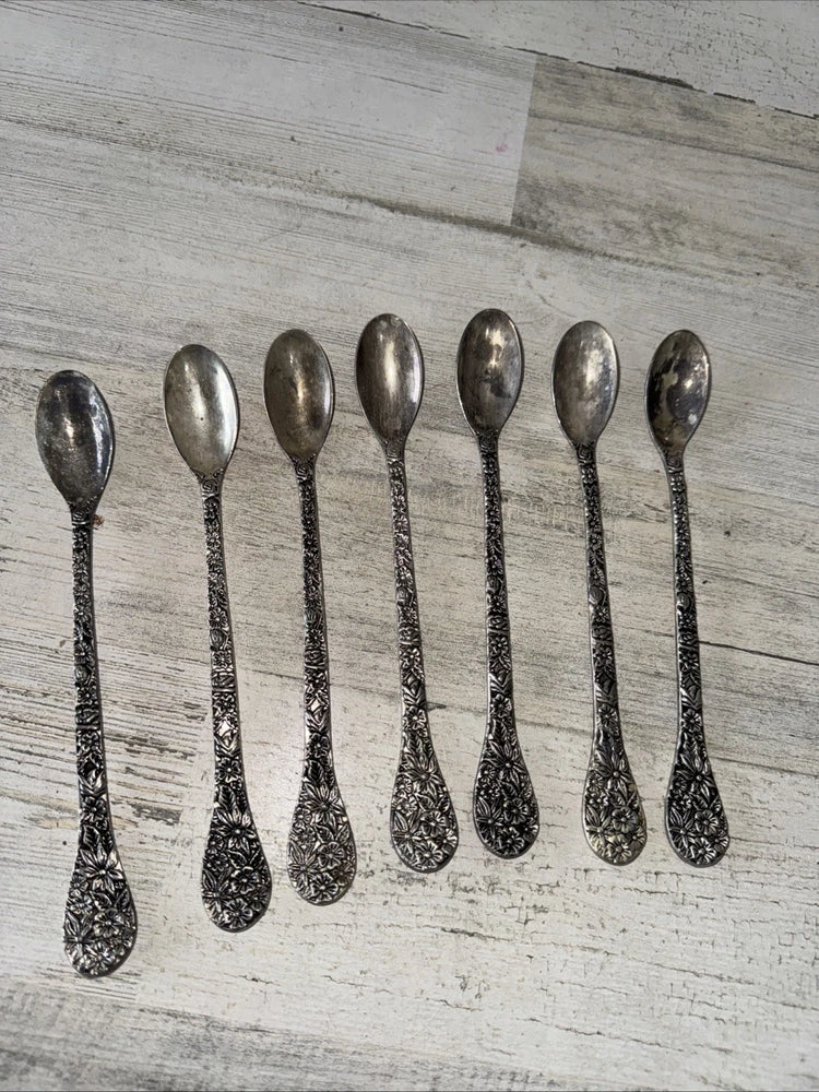 Godinger Olde Bouquet 7 Iced Tea Spoons Silverplate Bouquet