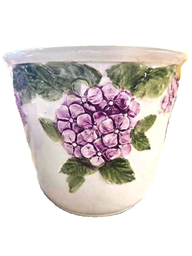 Indoor Planter Cashe Pot Vase Floral Purple Hydrangeas "5.25" H X 6 " D - Italy Hydrangea