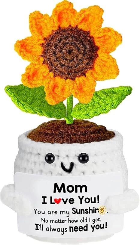 Mothers Day Mom Gifts for Mom, Crochet Flowers Sunflower for Home Desk Car Decor Sunflower