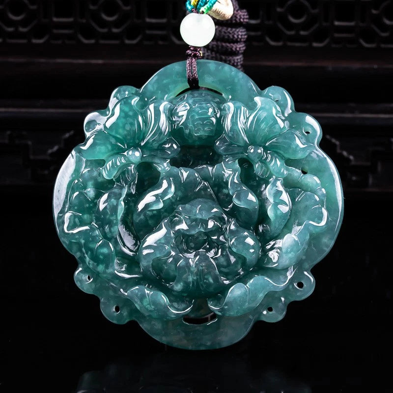 Natural A-grade jade three-dimensional peony flower jade stone ice pendant Peony
