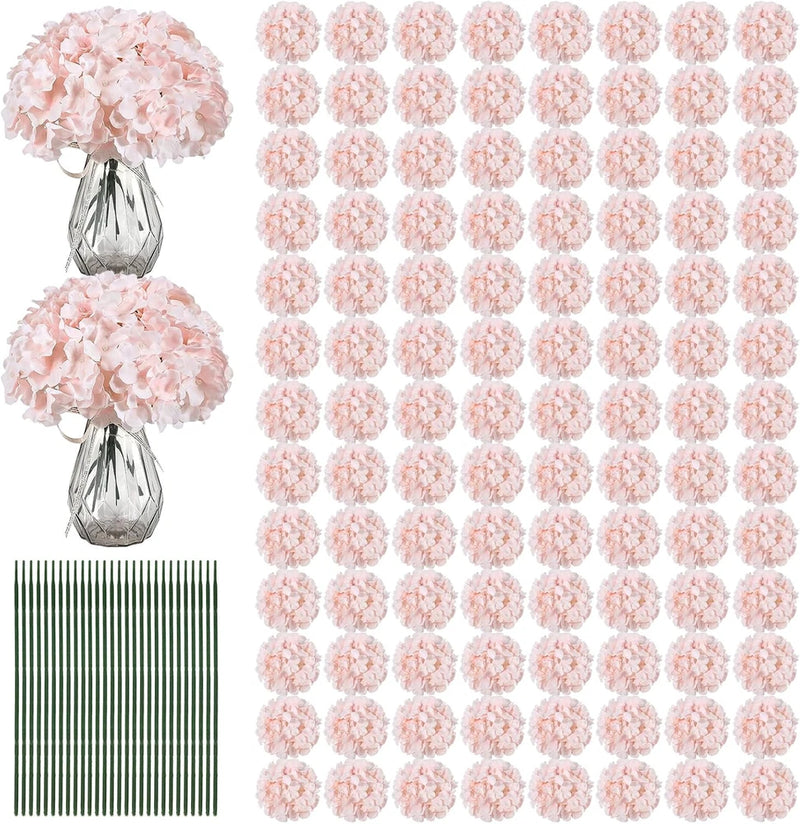 204PCS Pink Silk Hydrangea Flowers with Stems for Home Decor & Weddings Hydrangea