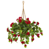 Geranium Artificial Plant In Hanging Basket Realistic Nearly Natural 27Ó Decor Green Plant