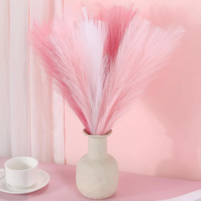 9 Pcs 17" Pampas Grass Pink White Decor Faux Dried 9 Pcs-pink Style Pampas Grass