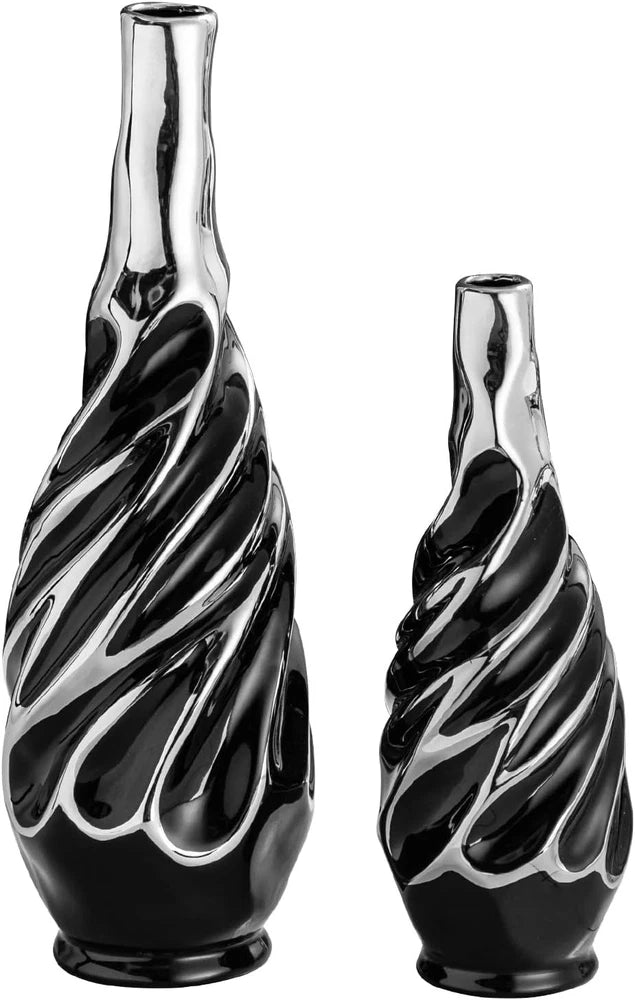 Black with Silver Pampas Grass Vase (Set of 2) Flower Decoration Vase Pampas Grass