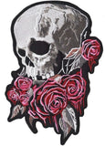 Bleeding Roses Skull Patch 11"| Realistic Halfskull Skeleton Embroidered Iron On Roses