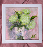 Hydrangeas in Vase Oil Painting 8x8in Original Floral Art Impasto Texture Hydrangea