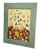 Pressed Flower Art in Textured Frame Handmade Nature Botanical Wall Decor Dried Flower