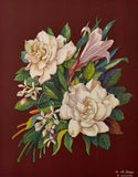 Vintage Floral Print White Roses m de longe 8x10 Warm Brown Background Roses