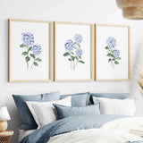3Pcs Hydrangea Floral Wall Art Prints Watercolor Blue Flower Art Poster Minimali Hydrangea