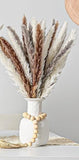 Pampas Grass Brown, White & Gray 30 pcs with BOHO Wooden Elegant Beads - No Vase Pampas Grass