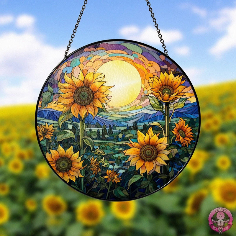 Sunflowers Window Stained Glass, Sunflowers Suncatcher, Flower Garden Gift Decor Sunflower