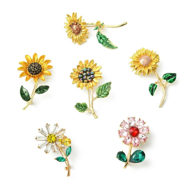 6pcs Gold Sunflower Zinc Alloy Lapel Pins Flower Brooches for Backpack Clothes Sunflower