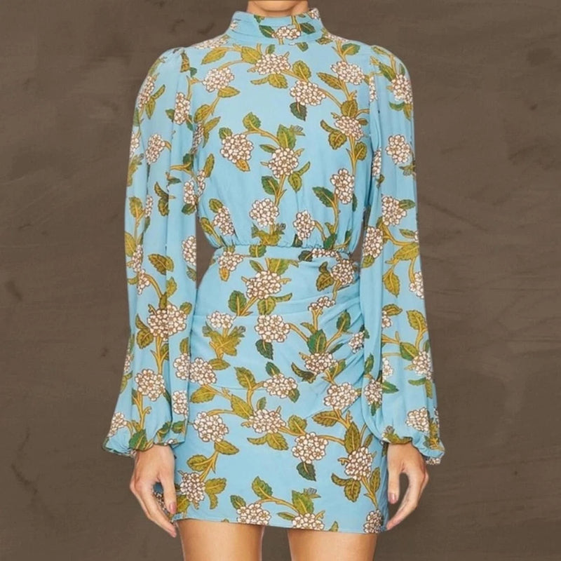 Rhode Luke blue hydrangea floral long sleeve dress size 8 brand new Hydrangea