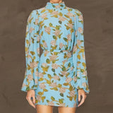 Rhode Luke blue hydrangea floral long sleeve dress size 8 brand new Hydrangea