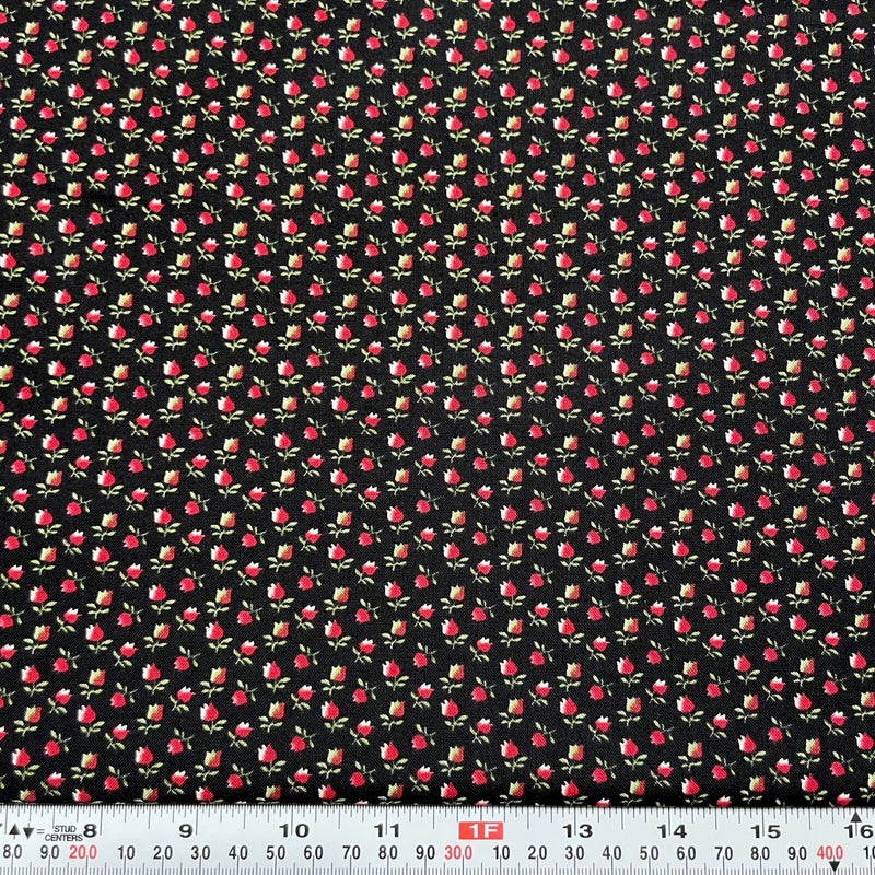 Windham Presents Mr. K's Calicos Whistler Studios Black Cotton by the HALF YARD Flowering Plants