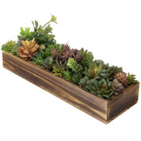 MyGift Faux Assorted Succulent Plant Arrangement in Rustic Brown Wood Planter Green Plant