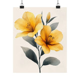 Boho Yellow Peruvian Lilies Flower Art Print Poster, Minimalist Floral Art 3 Lily