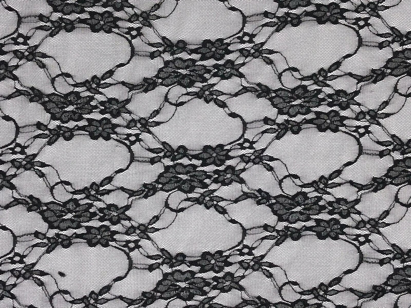 Black Floral Lace 4 ways Stretch Fabric 55"-56" Flowering Plants