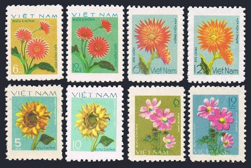 Viet Nam 892-895,921-924,MNH. Flowers 1977-1978.Pink,Orange,Sunflower,Pansy. Sunflower