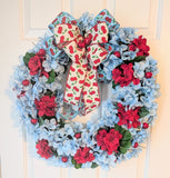 Hydrangea And Geranium Artificial Wreath With Cherry Accents Hydrangea