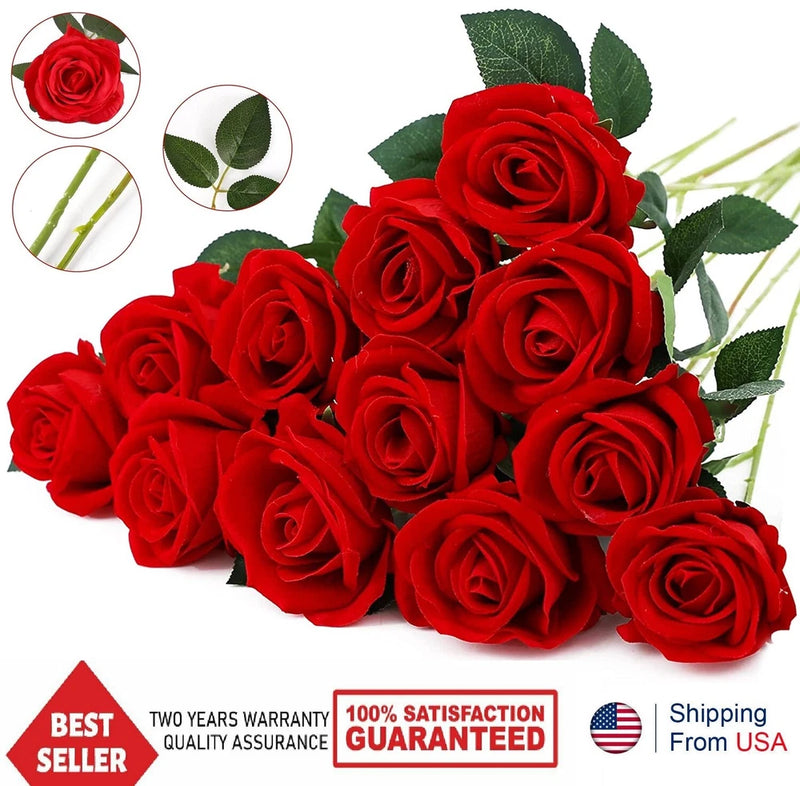 20_ Red Silk Roses Artificial Flowers Realistic Bouquet Home Decor Xmas Gifts US Bouquet