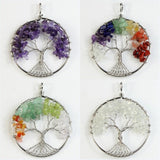 Natural Amethyst Lapis Lazuli Garnet Chip Beads Tree of Life Silver Pendant 50mm Roses