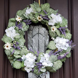 24 Inch Grapevine Summer Wreath, Hydrangeas, Faux Ivy, Floral Door Hung Wreath Hydrangea