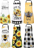 6 Pcs Spring Kitchen Aprons with Pockets Flower Rooster Bee Butterfly Sunflower Sunflower