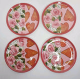 Droll Designs Hand Painted Hearts & Roses Salad Dessert Plates 7.75Ó Lot Of 4 Roses