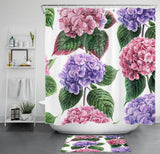 Green Leaf Pink and Blue Hydrangea Flower Shower Curtain Set for Bathroom Decor Hydrangea