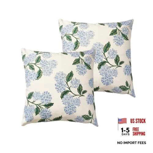 Blue Hydrangea Flower Throw 18" x 18" (Pack of 2) Cream White (Blue Flower) Hydrangea