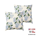 Blue Hydrangea Flower Throw 18" x 18" (Pack of 2) Cream White (Blue Flower) Hydrangea