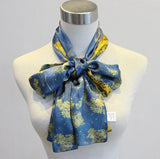 Flower Print 100% Silk Mulberry Shawl 150X16cm Neckerchief Black Bandanna Scarf Sunflower