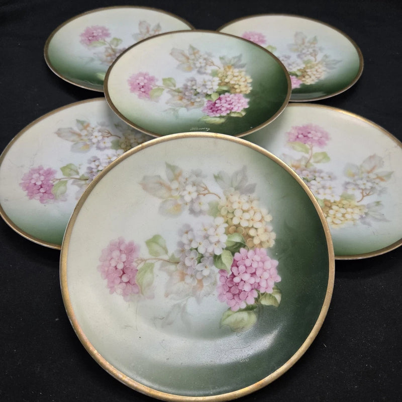 Vintage Hydrangea Plates Thomas Severes Bavaria Lot 6 Green Pink Cottage Floral Hydrangea