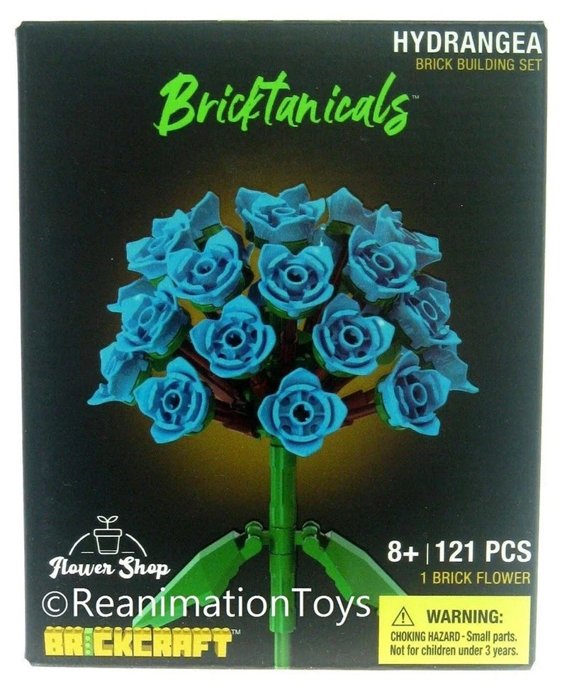Hydrangea flower brick building set box with blue hydrangea bloom display