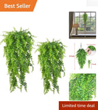2-Pack UV Resistant Fake Hanging Ferns - No Maintenance Greenery for Any Decor Green Plant