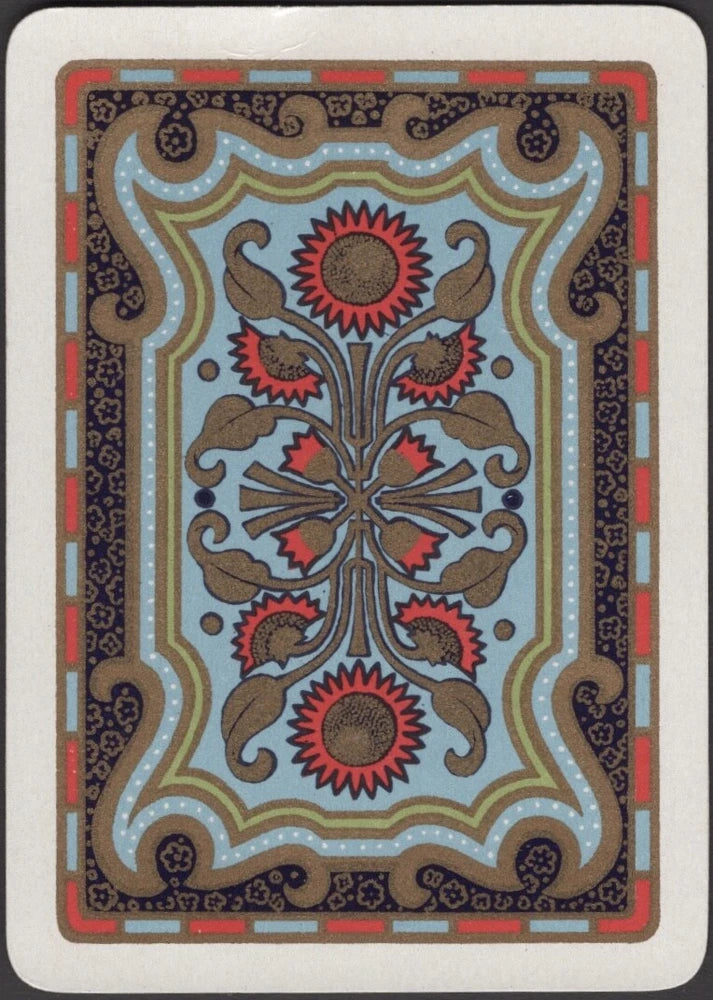 Antique-style playing card with ornate gold-toned sunflower floral design and border