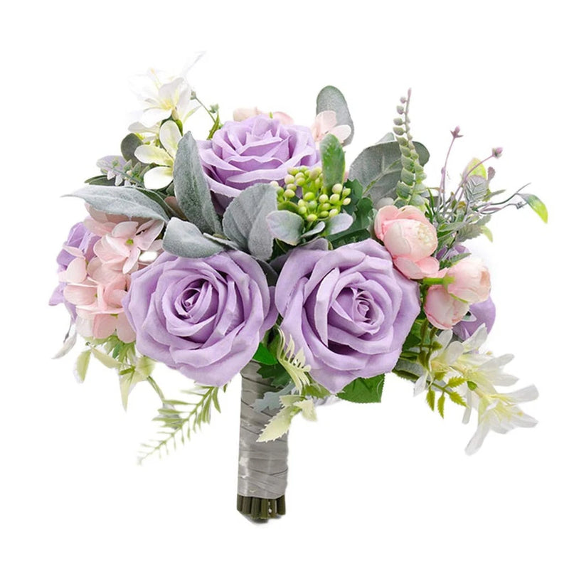 Bridal Holding Wedding Bouquet Fabric Lavender Pink Rose Peony Mix Flowers Br... Bouquet