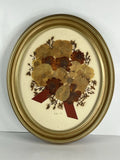 Vintage 1979 Pressed Dried Flower Art in Gold Oval Wood Frame 12Óx10Ó Dried Flower