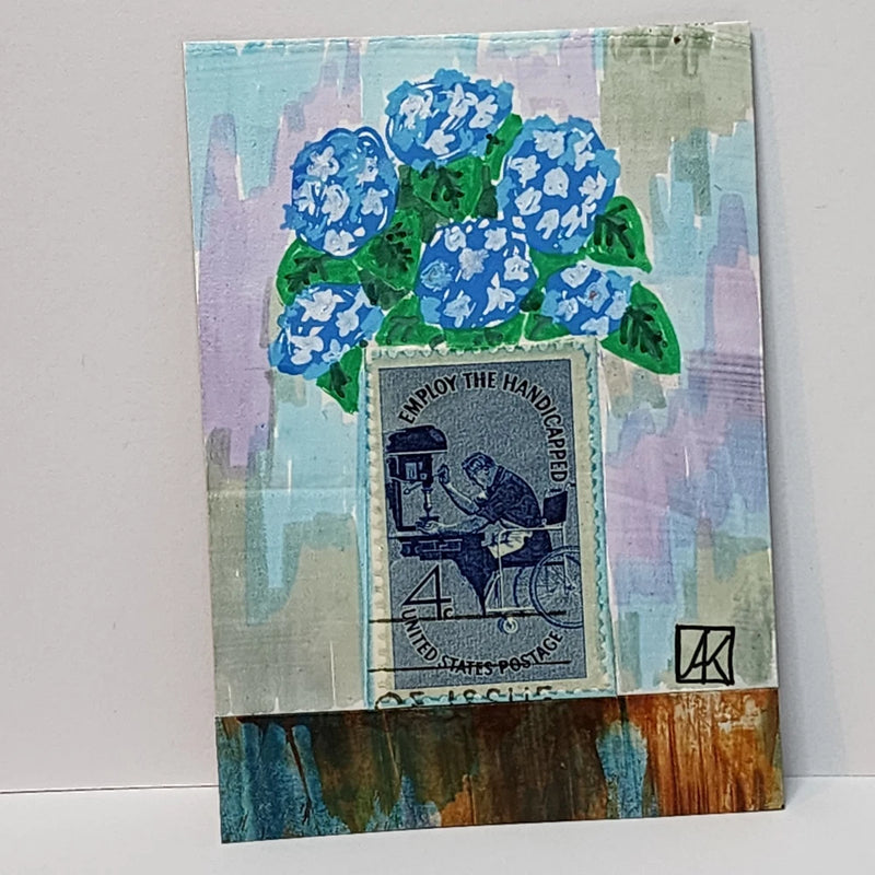 ACEO Original Painting Hydrangea Flowers Employ Handicapped Stamp AMBER K Hydrangea