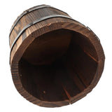 Wooden Round Barrel Planter Flower Pot Brown Flat Mouth Home Office Garden Decor Garden Plants