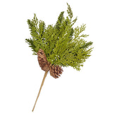 Set of 4 Flocked Artificial Mixed Pine Floral 15" Sprays with Natural Pinecones Green Plant