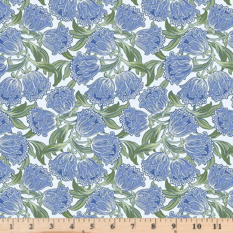Float Like a Butterfly Blue Art Nouveau  D3210SKY Half yd continuous cuts Flowering Plants