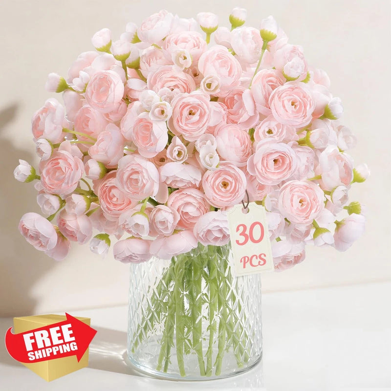 Alupssuc 30pcs Mini Ranunculus Artificial Flowers Blush Silk Faux Wedding Ranunculus