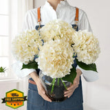 JINWOE 4pk 22" Cream/Yellow Silk Hydrangea Flowers, Artificial Bouquet Decor Hydrangea