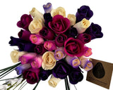 Deluxe Purple Dreams Flower Bouquet. The Original Wooden Rose 2, 3 Dozen Green Plant